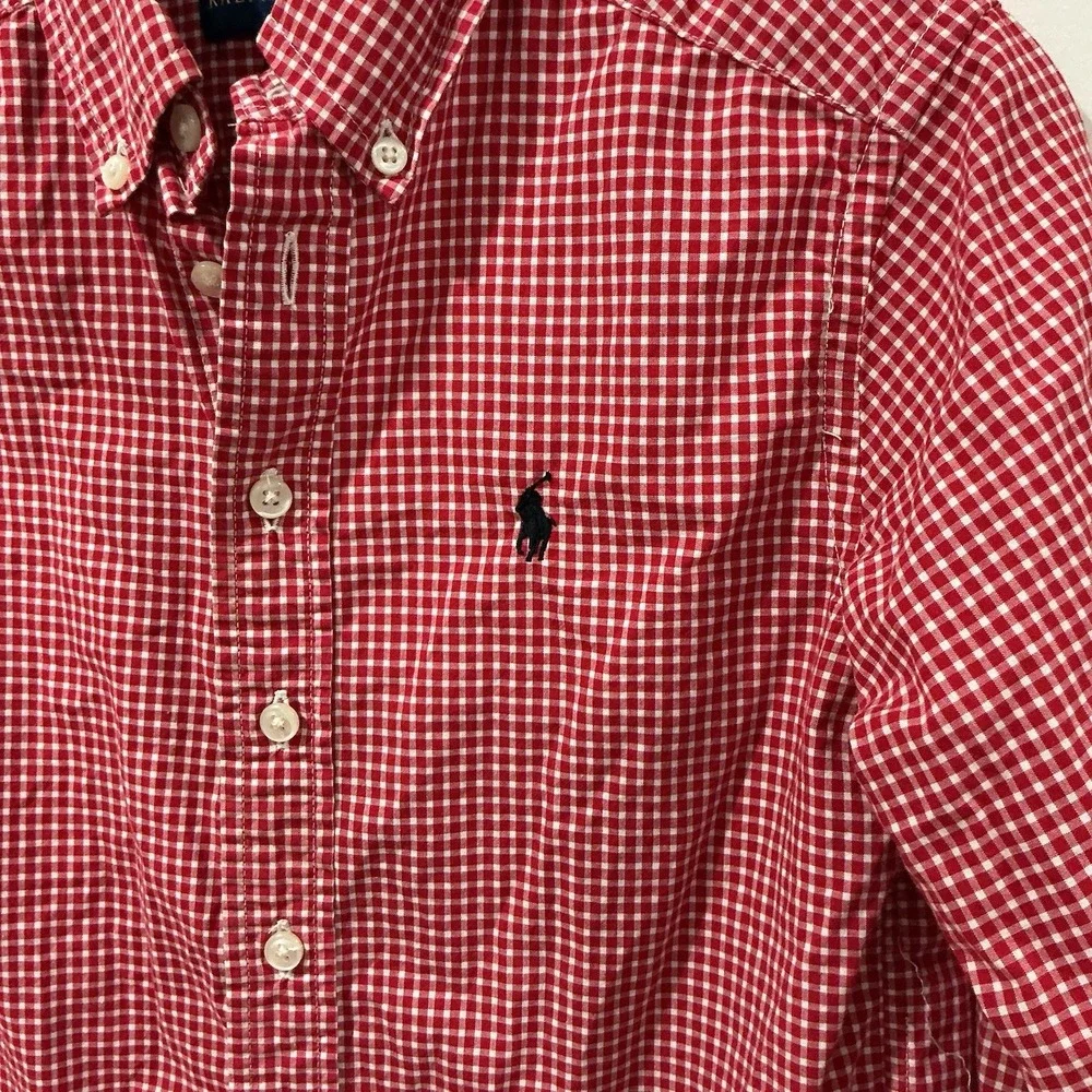 Ralph Lauren Kids Red Gingham Oxford Button Down Shirt Long Sleeve Size 8 Preppy